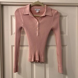 Athleta Pink Ribbed V-Neck Sweater